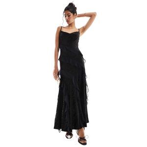 NWT Ever New Black Piper Velvet Ruffle Maxi Dress